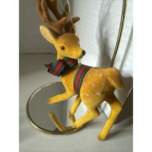Vintage Reindeer Felt Plastic Antlers Brown Deer Christmas Decor 5" Orn85